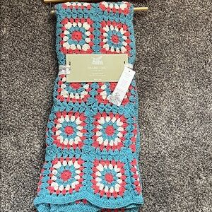 Shabby Chic Throw Blanket Granny Square Crochet Cotton Cottagecore Throw Blanket